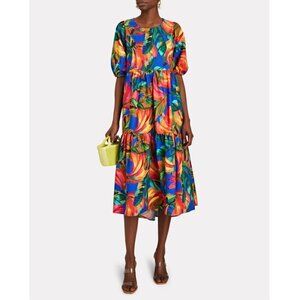 NWT Farm Rio  Banana Mix Tiered Midi Dress